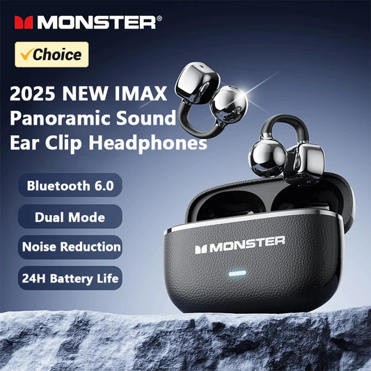 Monster MQT65 OWS Bluetooth 5.4 Earphones HiFi Sound Quality HD Call Wireless Headphones Ear Clip Noise Canceling Sports Earbuds