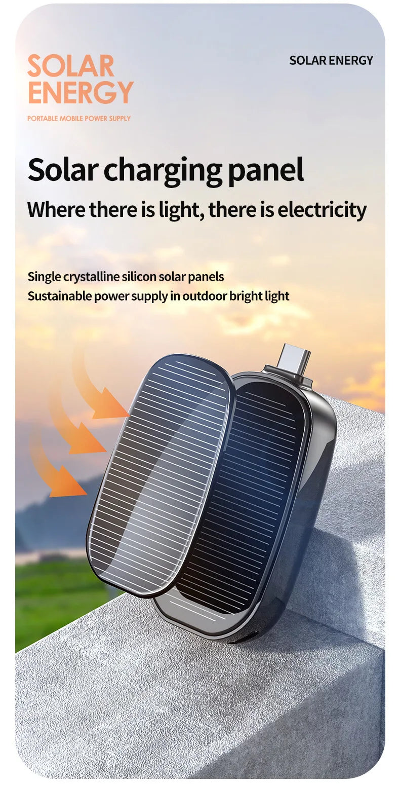 1200mAh Solar Power Bank Portable Charging Poverbank External Battery Charger Fast Charging Powerbank Keychain For Xiaomi TYPE C