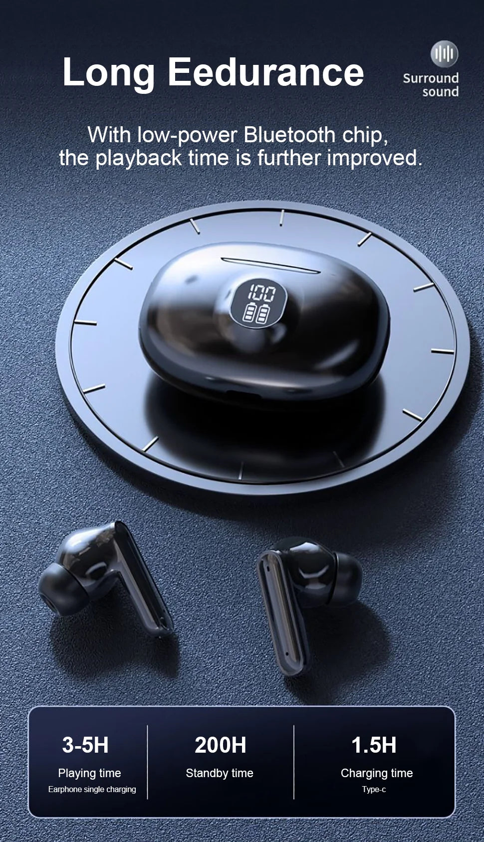 Bluetooth Earphone Wireless Headphone Widely compatible HiFi Stereo Headsets Noise Cancelling Earbuds For Xiaomi Lenovo Air ipad