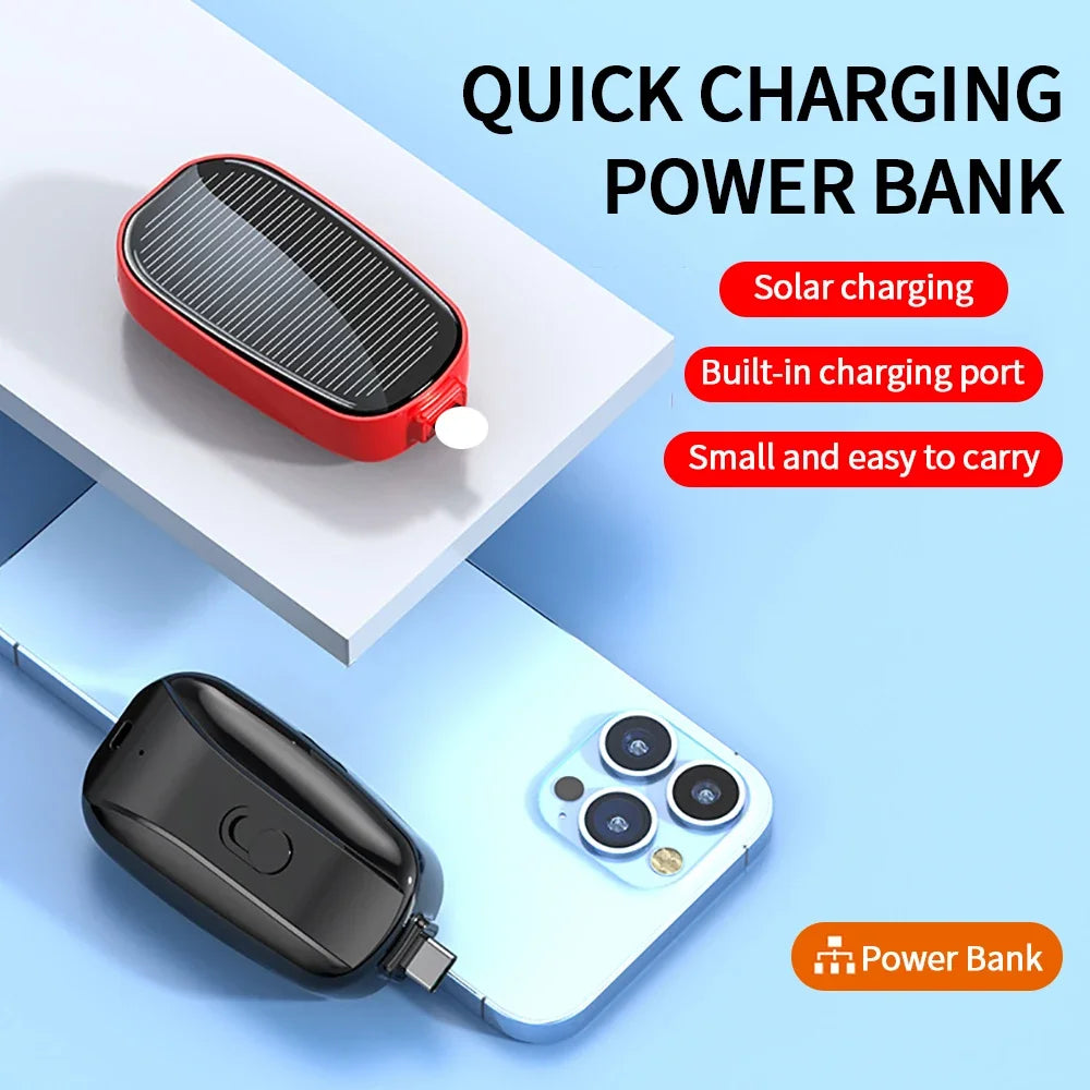 1200mAh Solar Power Bank Portable Charging Poverbank External Battery Charger Fast Charging Powerbank Keychain For Xiaomi TYPE C