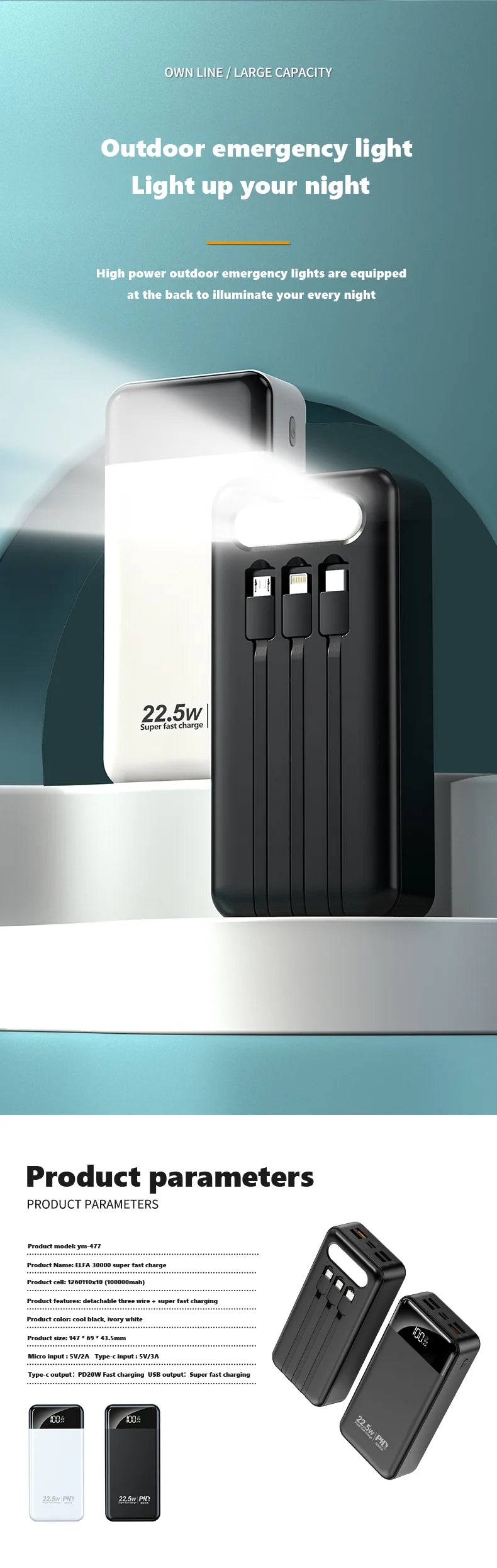 Power Bank 100000mAh with 22.5W PD Fast Charging Powerbank Portable Battery Charger PoverBank for IPhone 13Pro Xiaomi Huawei
