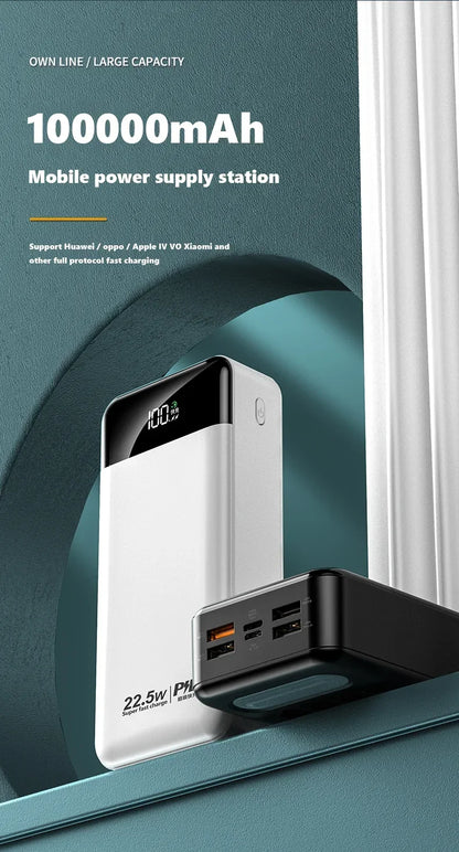 Power Bank 100000mAh with 22.5W PD Fast Charging Powerbank Portable Battery Charger PoverBank for IPhone Xiaomi Huawei