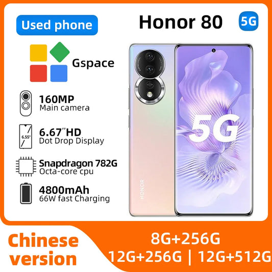 HONOR 80 5G CPU Snapdragon 782G Octa-Core Smartphon 6.67 Inches 120Hz Scrren  Magic UI 7 Bettery 4800 NFC Used Smartphone