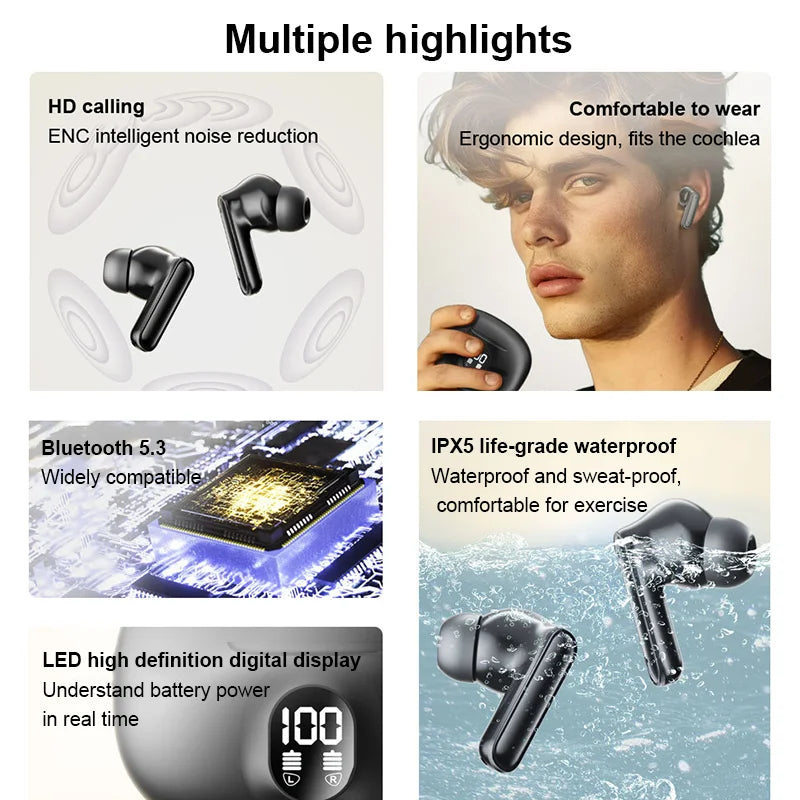 Bluetooth Earphone Wireless Headphone Widely compatible HiFi Stereo Headsets Noise Cancelling Earbuds For Xiaomi Lenovo Air ipad