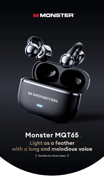 Monster MQT65 OWS Bluetooth 6.0 Earphones IP5X Waterproof Sports Wireless Headphones Noise Canceling HD Call Earbuds With Mic
