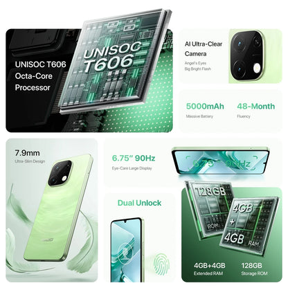 UMIDIGI G9T Smartphone Android 14 UNISOC T606 Octa Core 4GB+128GB 6.75” Water Drop HD+ Display 5000mAh Battery 13MP Camera