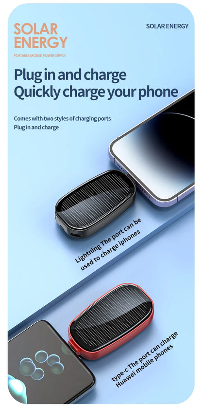 1200mAh Solar Power Bank Portable Charging Poverbank External Battery Charger Fast Charging Powerbank Keychain For Xiaomi TYPE C