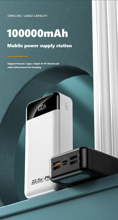 Power Bank 100000mAh with 22.5W PD Fast Charging Powerbank Portable Battery Charger PoverBank for IPhone 13Pro Xiaomi Huawei
