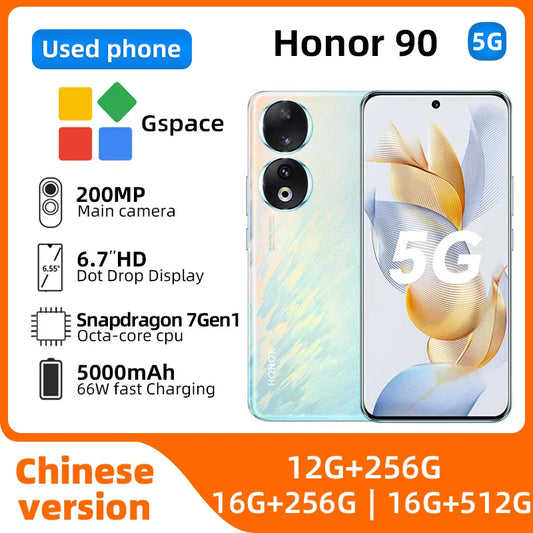 HONOR 90 5G Android Smartphone CPU Qualcomm Snapdragon 7 Gen 1 6.7 Inch OLED Screen  200MP Camera 5000mAh Battery Used Phone